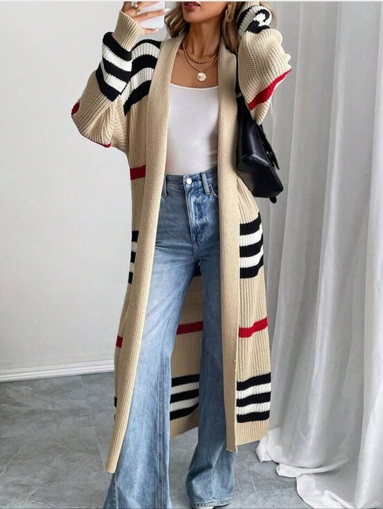 Sweaters - Open Front Long Knit Cardigan
